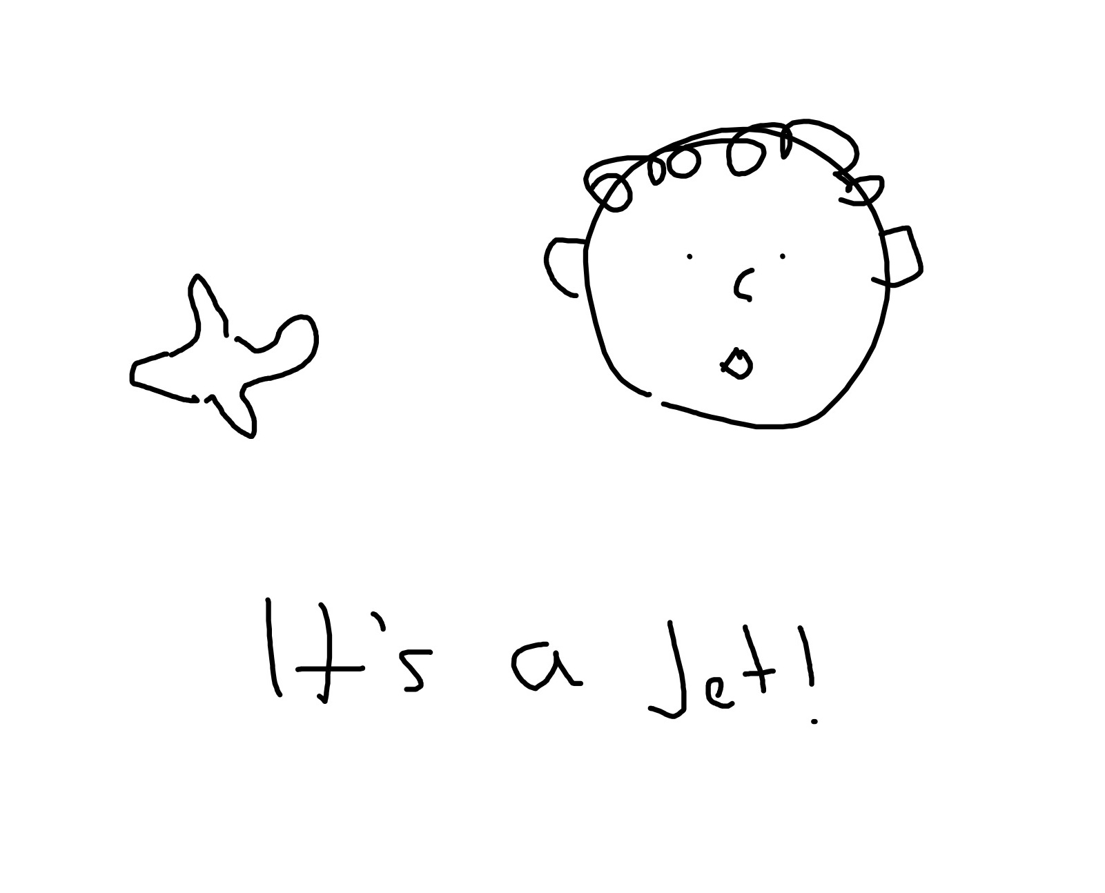 Puddinchop with a toy jet and text "It's a jet"